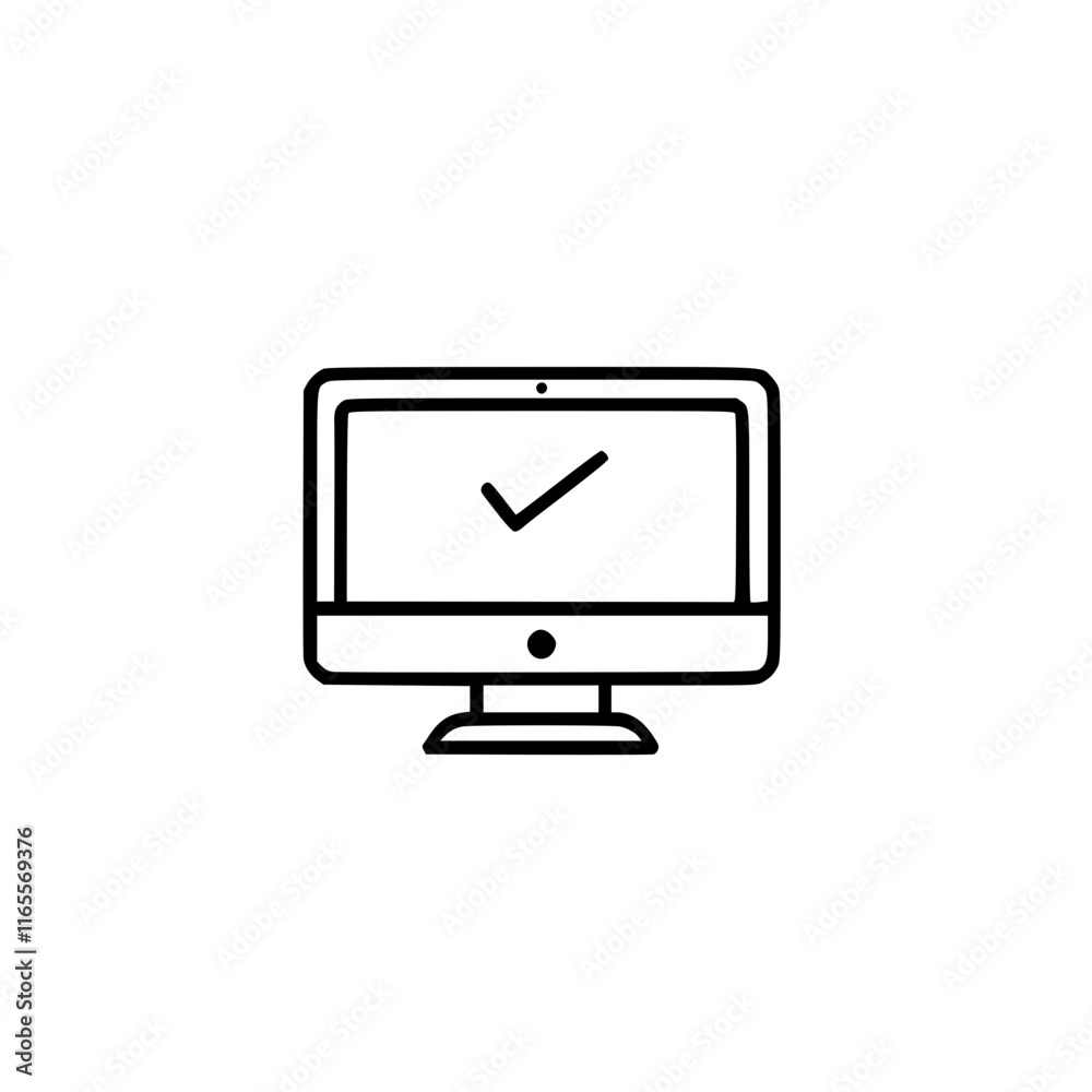 Computer screen displaying a checkmark, signifying completion, confirmation, or approval. A simple, clean icon representing success and task achievement. Computer screen displaying a checkmark, signifying completion, confirmation, or approval. A simple, clean icon representing success and task achievement.