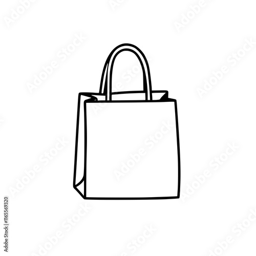 A simple line drawing of a shopping bag, perfect for retail, e-commerce, or general shopping themes.  Clean and modern design, easily adaptable to various branding styles.