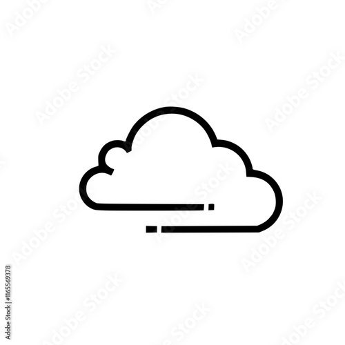 A simple line art illustration of a cloud with wind blowing, suitable for weather apps, websites, or presentations needing a weather-related graphic element.  The design is clean and modern.