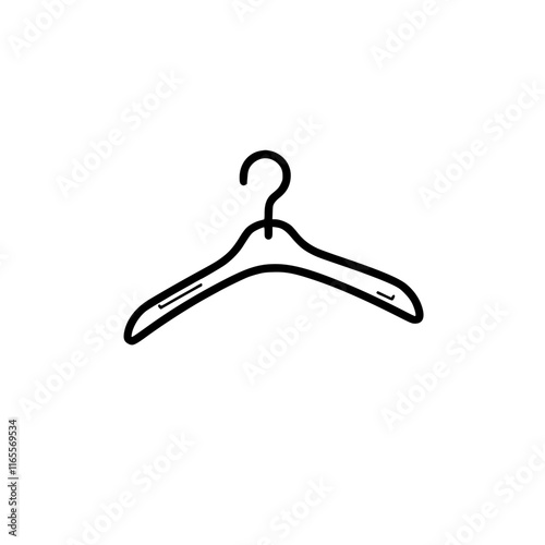 A simple line drawing of a clothes hanger, perfect for illustrating organization, tidiness, or retail concepts.  Ideal for websites, apps, or any project needing a clean and minimalist design.