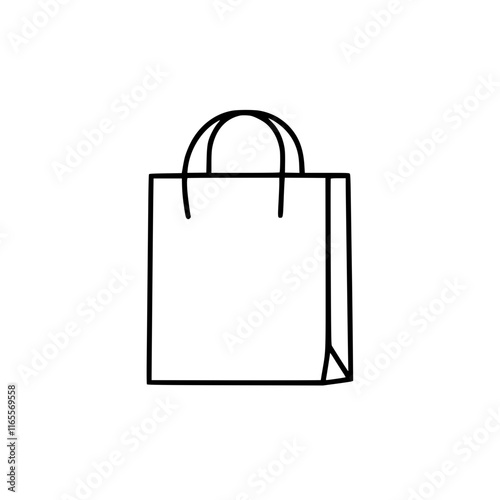 Simple line drawing of a shopping bag, ideal for retail, e-commerce, or general shopping themes.  Versatile and clean design suitable for various applications.