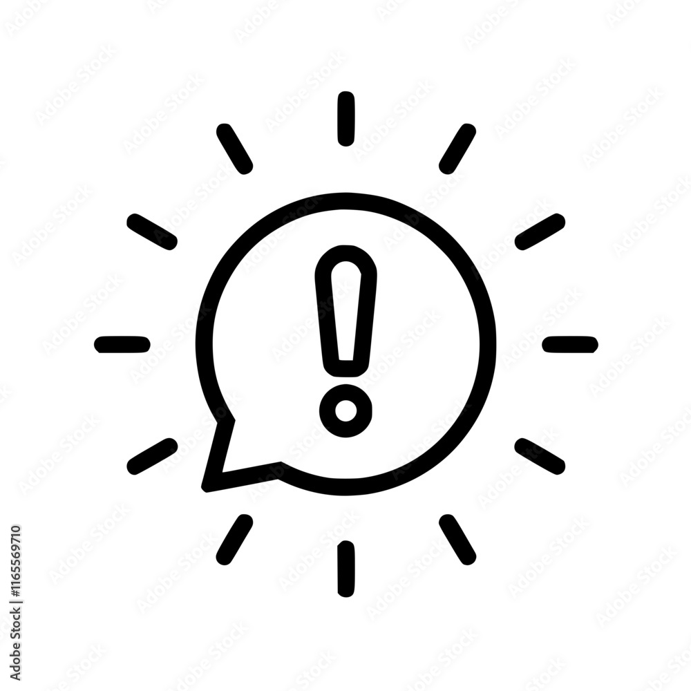 Important alert notification. A speech bubble with an exclamation mark, surrounded by radiating lines, symbolizes urgent information or a critical message. Important alert notification. A speech bubble with an exclamation mark, surrounded by radiating lines, symbolizes urgent information or a critical message.