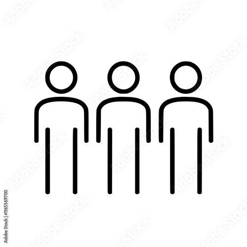 Simple line art illustration of three people standing side-by-side. Represents teamwork, collaboration, or a group.