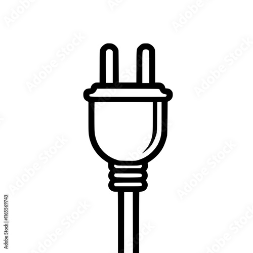 Close-up of a standard electrical plug, showing its two prongs and the connecting cord.  A simple, clean illustration of a common household item.