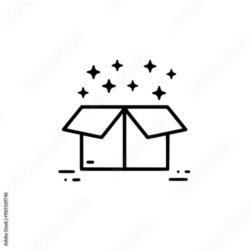 Open box with sparkling lights.  A simple graphic representing a gift, surprise, or new beginning. Ideal for websites, apps, or marketing materials needing a magical touch.