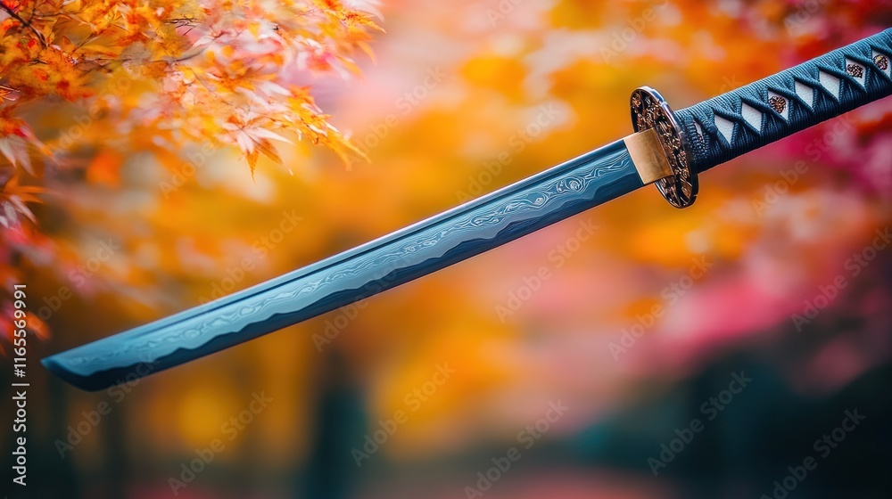 Katana sword autumn leaves background. Katana sword autumn leaves background.