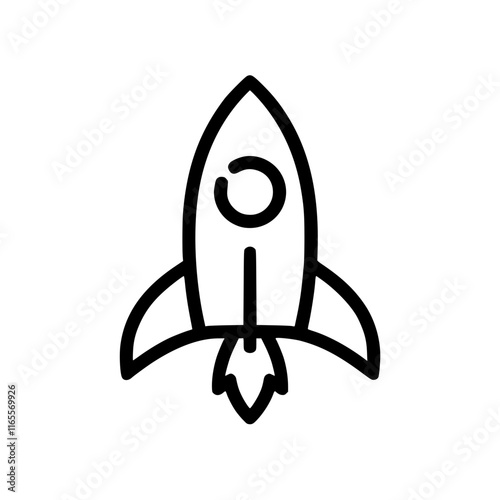 A simple line drawing of a rocket launching into space, symbolizing new beginnings, innovation, and rapid growth.  Perfect for startups, technology, and progress-related projects.
