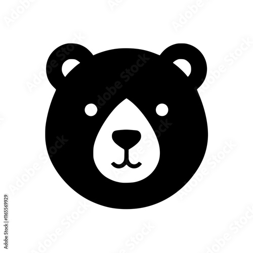 Adorable bear face illustration, perfect for kids' products, branding, or any project needing a cute and friendly touch.  Simple, bold design.
