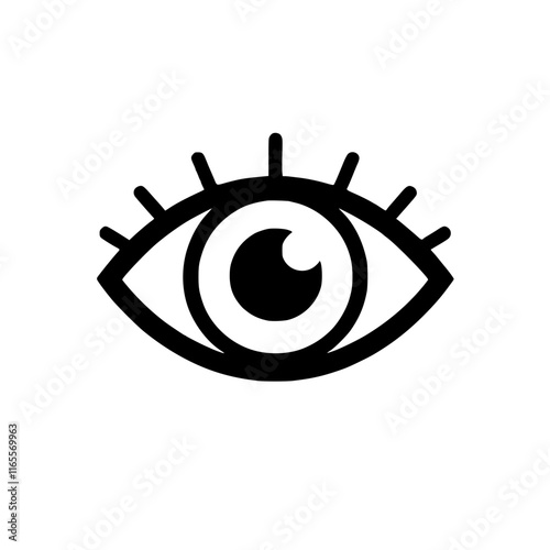 Simple black and white illustration of a single eye, featuring bold outlines and distinct features.  Ideal for graphic design, visual communication, and attention-grabbing visuals.
