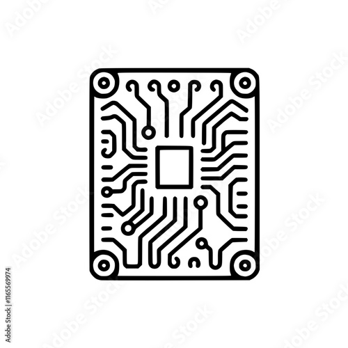 Circuit board diagram showcasing intricate pathways and connections, essential for electronic device functionality.  A detailed illustration highlighting the complexity of modern technology.