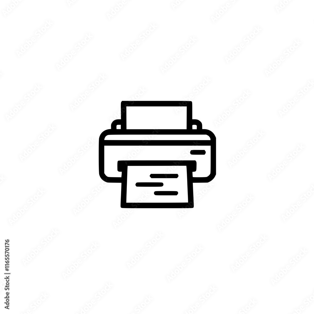 Line art illustration of a printer printing a document. Simple and clean design, perfect for websites, apps, or presentations needing a printer icon. Line art illustration of a printer printing a document. Simple and clean design, perfect for websites, apps, or presentations needing a printer icon.