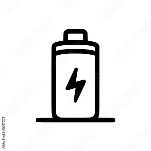Battery power icon.  A simple, bold graphic depicting a battery with a lightning bolt symbol, representing energy and charging.
