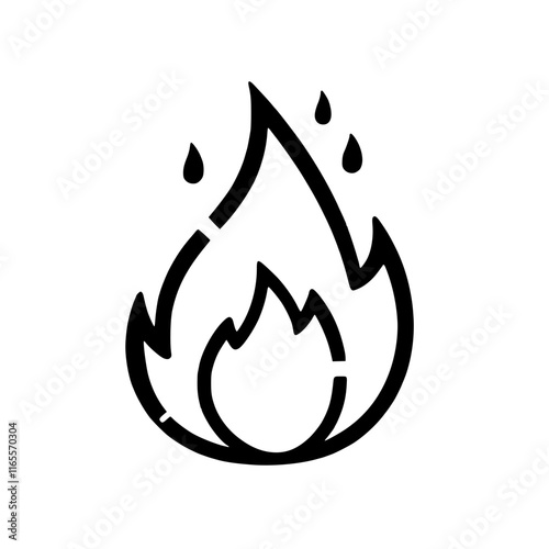 Fiery flame icon graphic, representing heat, energy, or passion.  Perfect for designs needing a bold, symbolic element.  Simple, yet impactful.