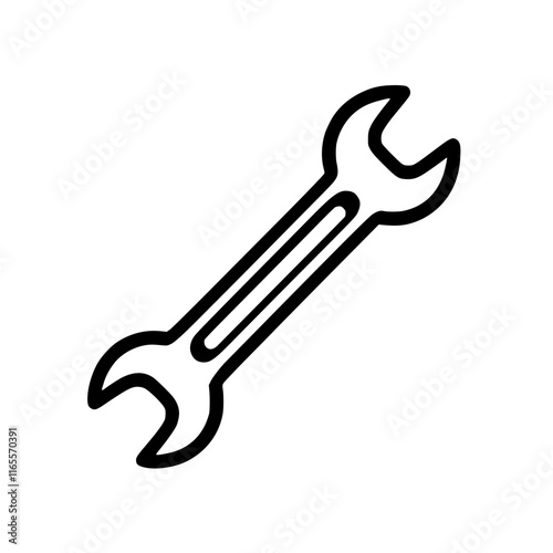 A simple line drawing of a wrench, a common hand tool used for tightening and loosening nuts and bolts.  This versatile tool is essential for various repairs and maintenance tasks.