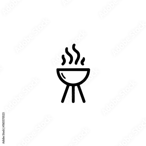 A simple line drawing of a brazier with smoke rising, suggesting cooking or grilling outdoors. Perfect for representing summer, barbecues, or outdoor cooking.