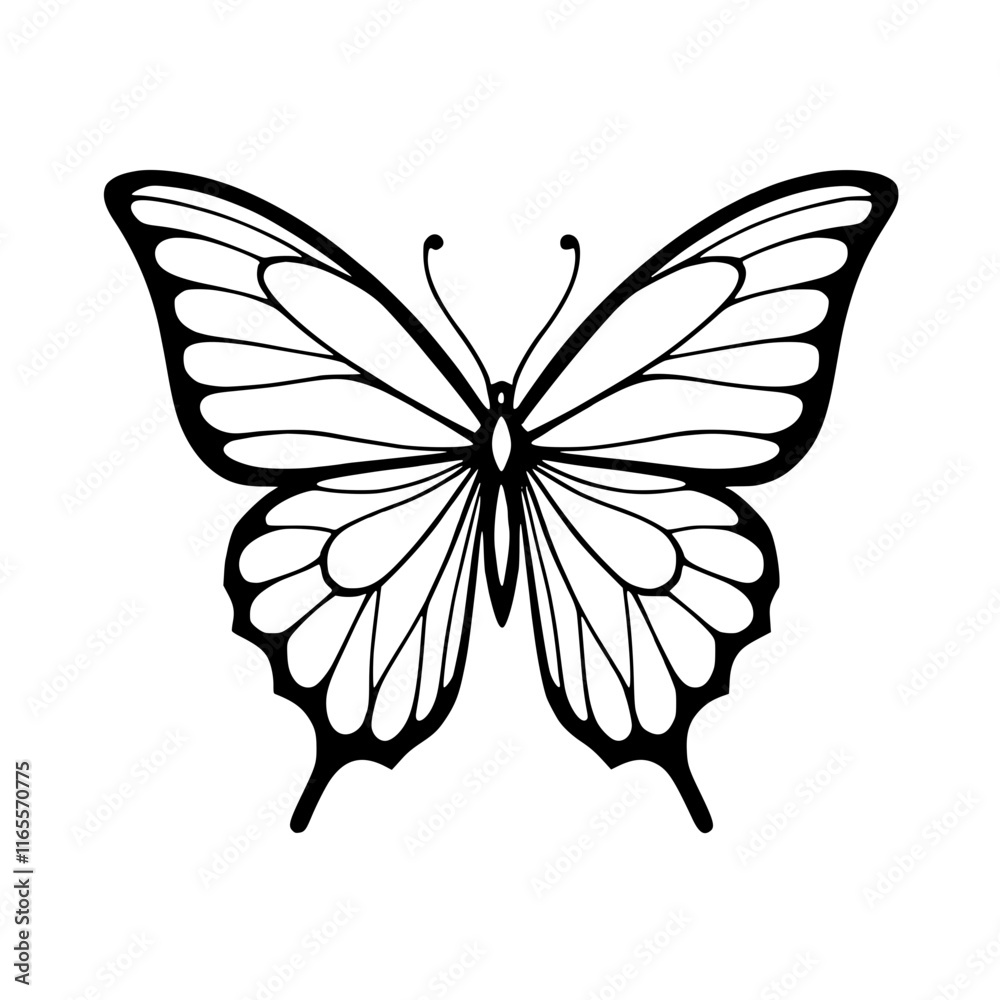 Elegant black and white illustration of a butterfly. Intricate wing details and symmetrical design. Perfect for nature-themed projects, designs, or decorations. Elegant black and white illustration of a butterfly. Intricate wing details and symmetrical design. Perfect for nature-themed projects, designs, or decorations.