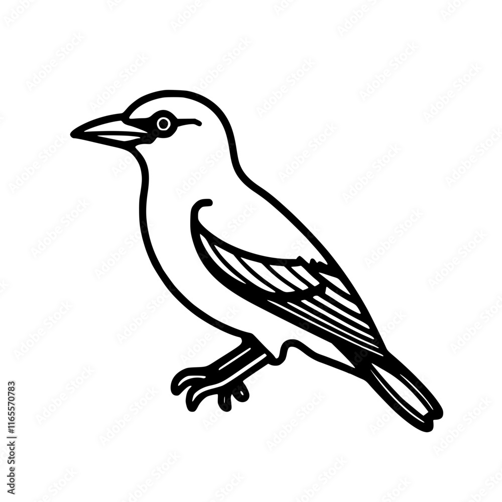 Line art illustration of a bird, perched and facing left. Simple black and white design, perfect for various applications. Line art illustration of a bird, perched and facing left. Simple black and white design, perfect for various applications.
