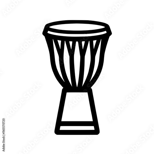 A hand-drawn illustration of a djembe drum, a traditional African percussion instrument.  Its distinctive shape and vertical lines are clearly depicted against a plain white background.