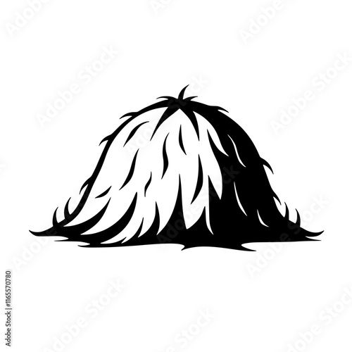 Stylized illustration of a hay bale, depicted in black and white.  A simple, graphic representation of rural life and agriculture.