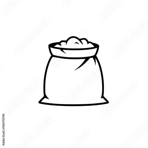 A burlap sack filled to the brim with an undefined granular substance.  Simple line art illustration, suitable for various applications.
