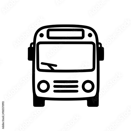 A simple line drawing of a bus, viewed from the front.  The image is clean and minimalist, perfect for use in transportation-related projects or as a general icon.
