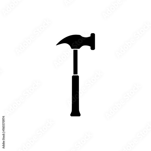 A simple, black silhouette of a claw hammer, a common hand tool used for driving nails and other tasks.  This image is perfect for DIY, construction, and repair projects.