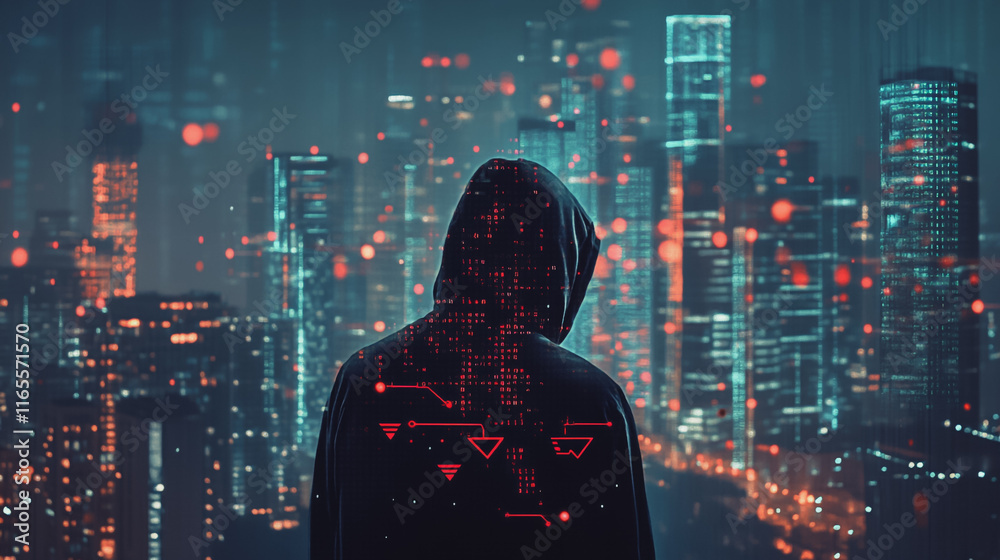 Fototapeta premium Hacker are planning to hack and attack networks and cyber security systems. Smart Innovation city with connection future wireless digital city and social media networking over the cityscape.
