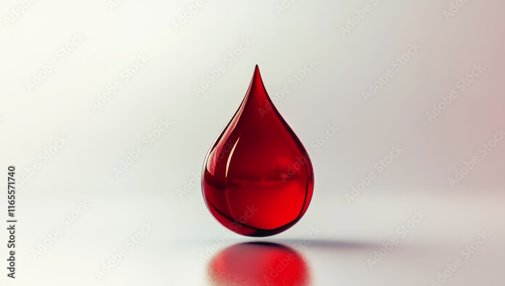 Fototapeta premium Stylized red droplet showcasing liquid shape and smooth surface during a minimalist display.