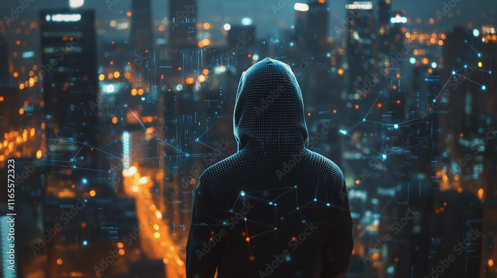 Hacker are planning to hack and attack networks and cyber security systems. Smart Innovation city with connection future wireless digital city and social media networking over the cityscape. Hacker are planning to hack and attack networks and cyber security systems. Smart Innovation city with connection future wireless digital city and social media networking over the cityscape.