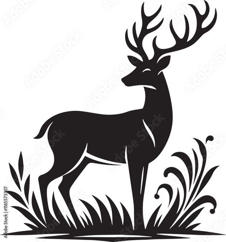 Deer Silhouette line art vector illustration on white background photo