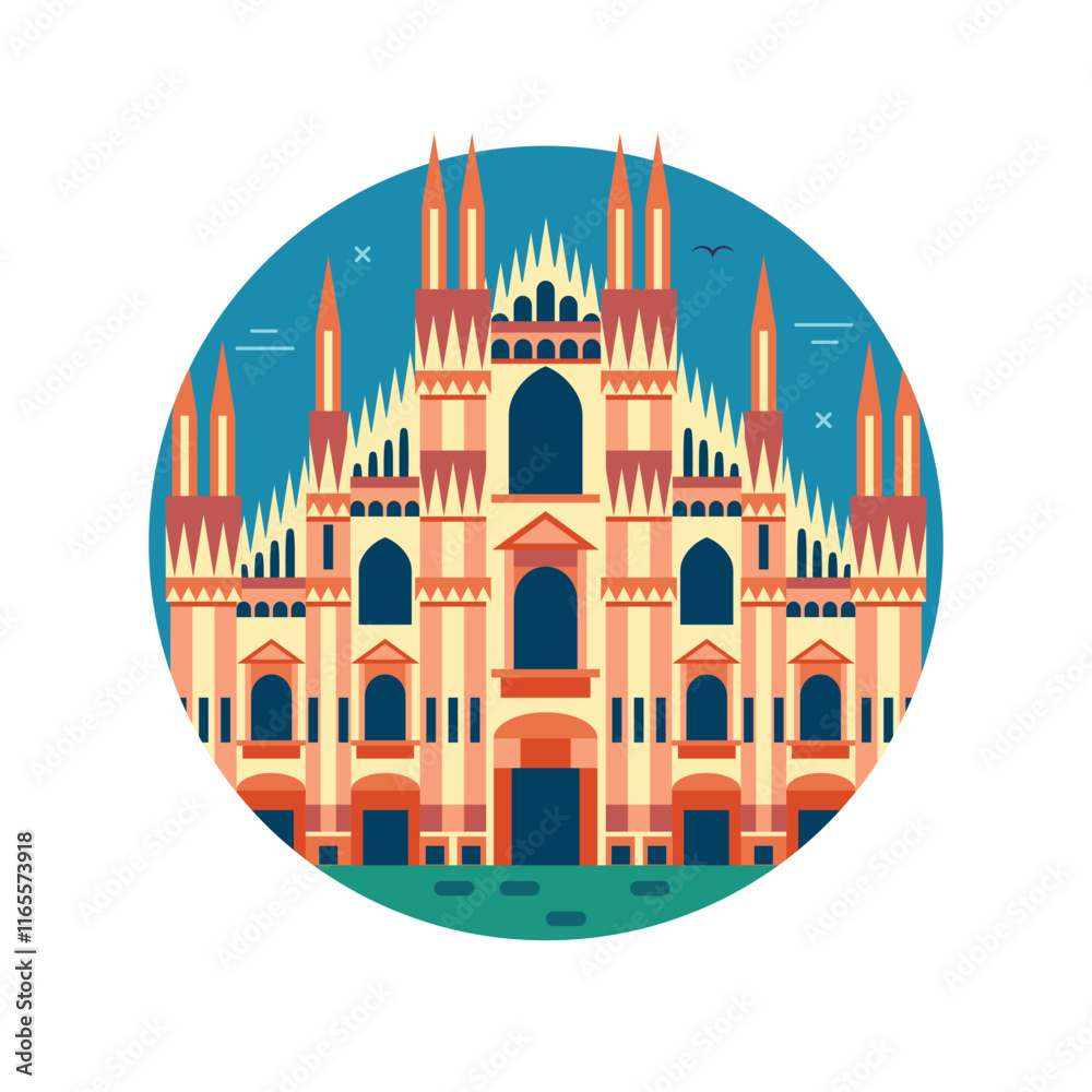 Travel Italy Icon with Milan Cathedral in Flat