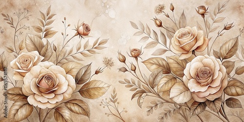 A Delicate Arrangement of Roses in Brown Hues, Rendered in a Romantic and Elegant Style #1165574147