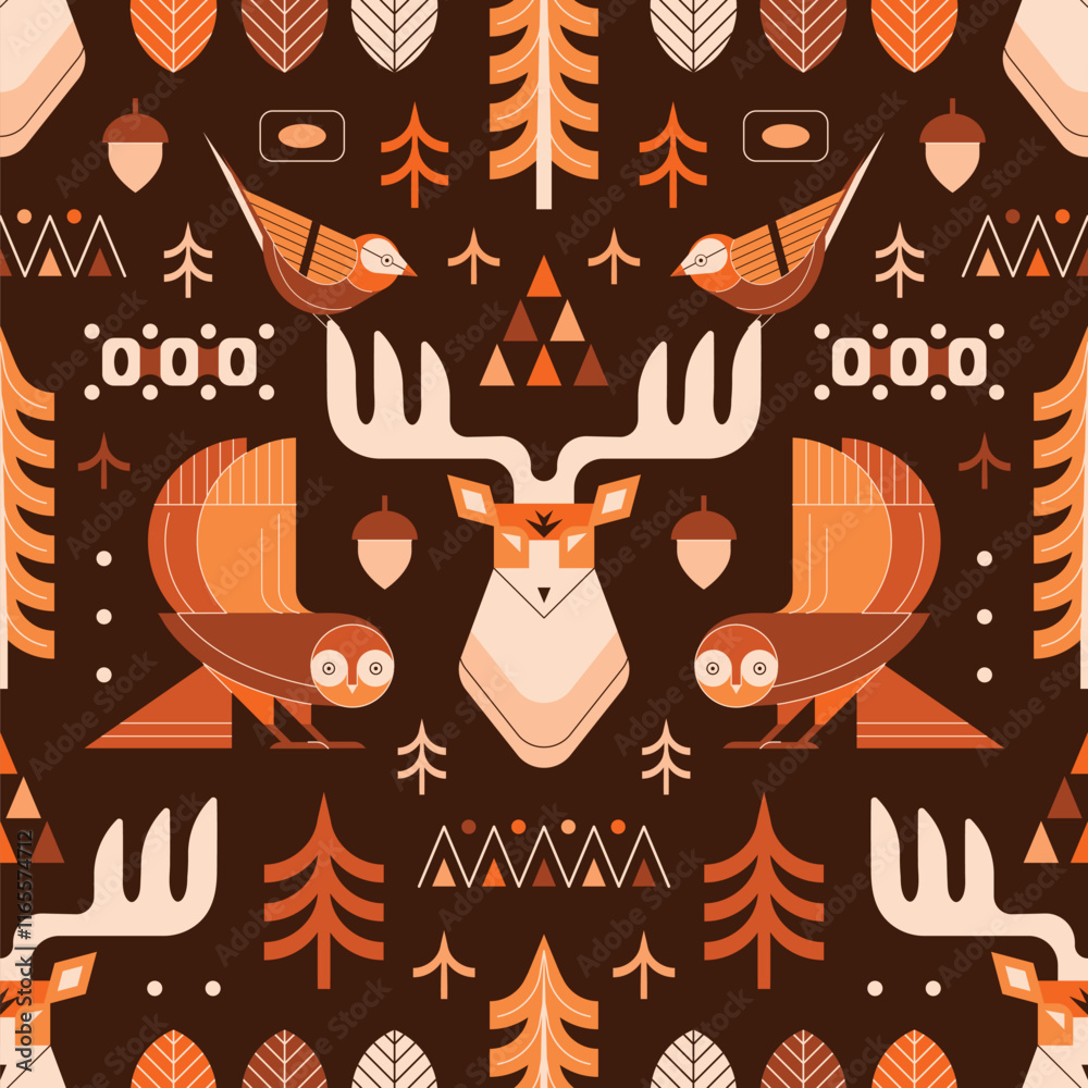 Woodland Animals Folk Art Scandinavian Pattern