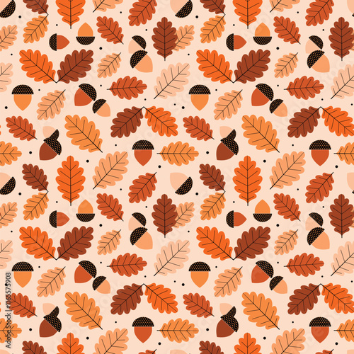 Obraz na płótnie Autumn Oak Leaves and Acorns Modern Geometric Pattern w salonie