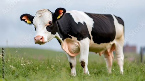 Wallpaper Mural A black and white cow standing in a grassy field. Torontodigital.ca