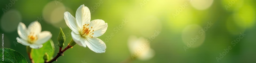 Fototapeta premium Intact vanilla bean, delicate blossom, soft focus, sweet, orchid, close-up