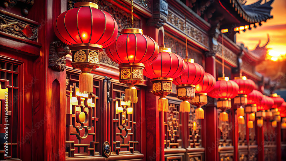 custom made wallpaper toronto digitalRed lanterns illuminate traditional Chinese architecture at sunset, evoking festive warmth