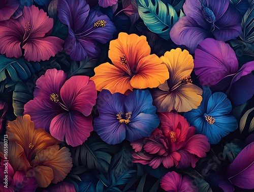 Wallpaper Mural colorful tropical flowers arranged in a seamless repeating design  Torontodigital.ca