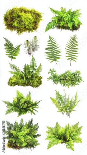 A Captivating Collection of Lush Ferns and Moss, Perfect for Botanical Design Inspiration