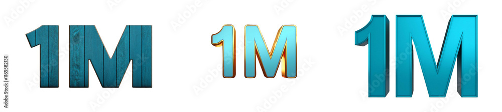 1M 3D cyan color text of Multiple Design on transparent background image. 1M 3D cyan color text of Multiple Design on transparent background image.