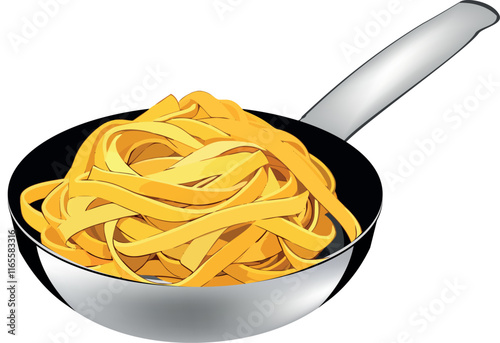 Tagliatelle pasta in a pan on white background