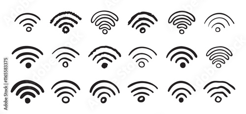 Hand drawn wifi icon set. doodle wi fi sign collection. Drawing Wi-Fi