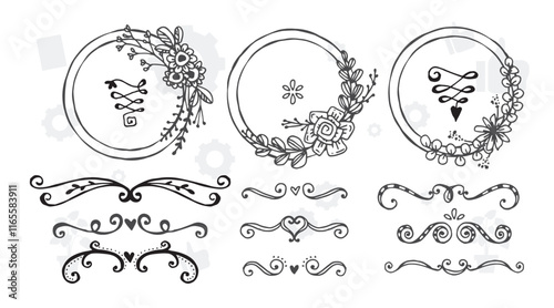 Frame border ornament. Decor line design pattern, flower luxury decoration. Book element, antique ornate classic floral. Elegant baroque label old filigree calligraphy shapes. Vector retro garish card