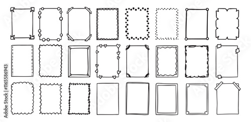 Hand drawn rectangle frame doodle vertical. Line style empty drawing textbox