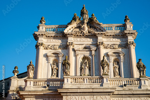 Church of the Blessed Virgin of the Holy Rosary in Fontanellato, Parma, Italy. Exterior facade of the church.