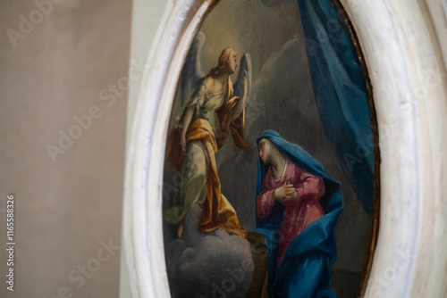 Painting with the Madonna kneeling before an Angel