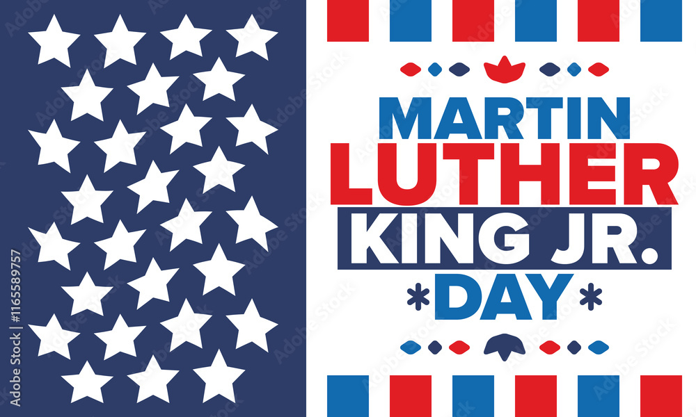 Obraz premium Martin Luther King, Jr. Day. Celebrated annual in United States in January, federal holiday. African American Rights Fighter. Patriotic american elements. Poster, card, banner, background. Vector