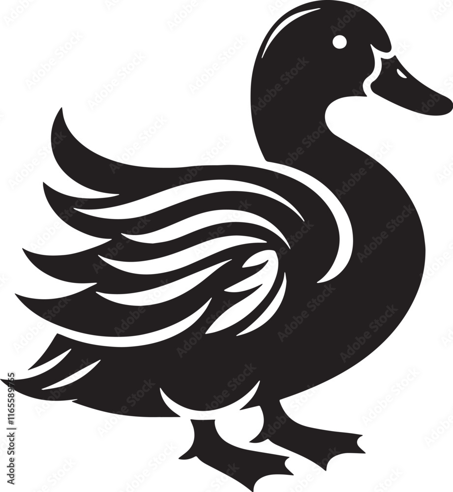 Duck Silhouette line art vector illustration on white background