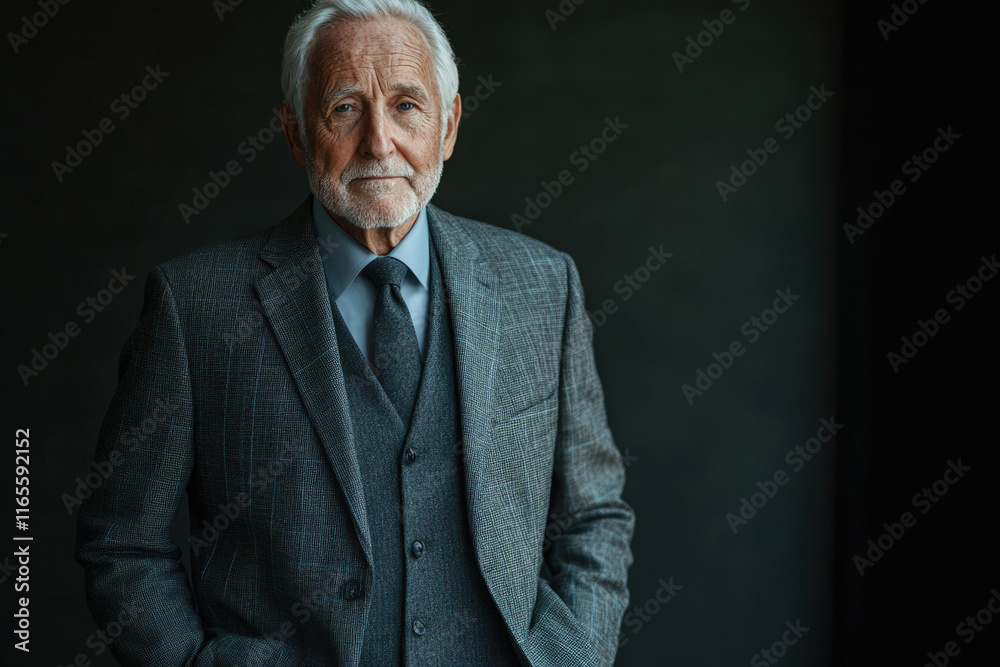 Fototapeta premium Portrait of a confident senior businessman in a gray suit, exuding wisdom and experience.