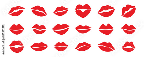 lips kiss clipart. lips kiss hand drawn silhouette symbols. Decor red lips cartoon drawing elements set